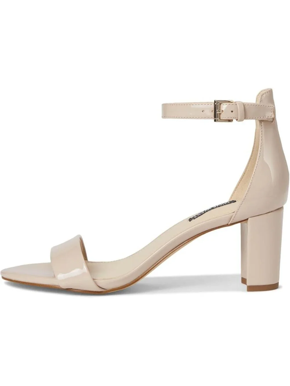 Women's Natural Patent Round Toe Ankle Strap Wnpruce Block Heeled Sandal Shoes